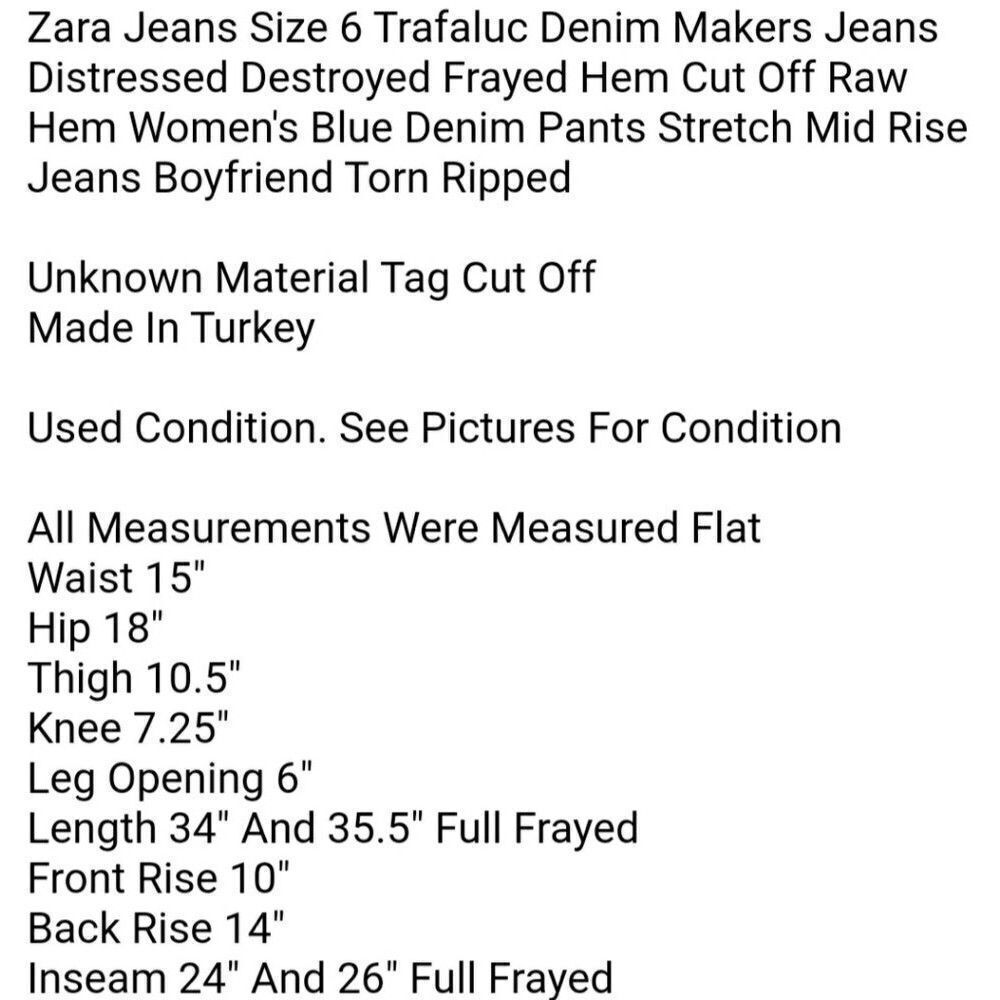 Zara Jeans Size 6 Trafaluc Denim Makers Jeans Distressed Destroyed Frayed Hem - Picture 6 of 6